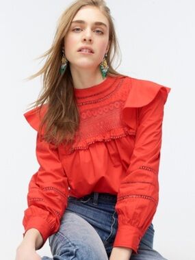 J. Crew Red Cutout Detail Blouse